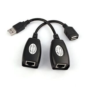 SEEMECX 150 Ft USB (Male) to RJ45 + USB (Female) USB Over Cat5/5e/6 Extension Adapter RJ45 -Up to 150ft Length USB LAN Extender (Black)
