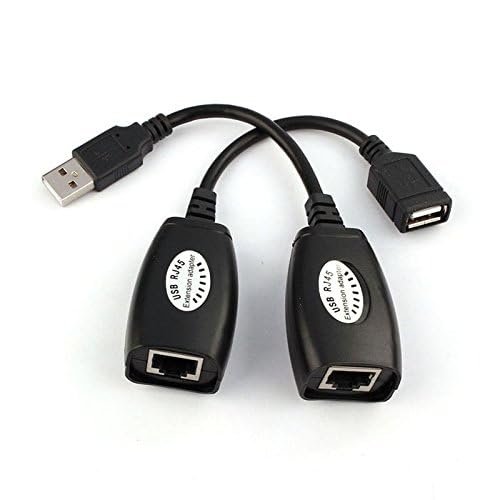 SEEMECX 150 Ft USB (Male) to RJ45 + USB (Female) USB Over Cat5/5e/6 Extension Adapter RJ45 -Up to 150ft Length USB LAN Extender (Black)